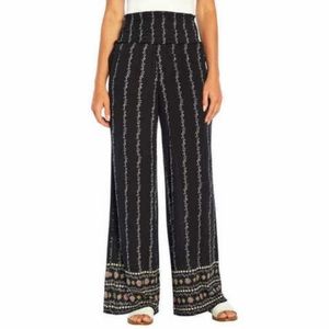 Three Dots Floral Printed Wide Leg Pull On Pants Black‎ Small